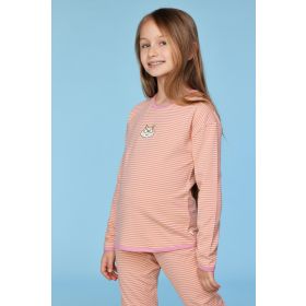 Woody Meisjes-Dames pyjama roze-gele streep